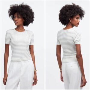 Madewell Monument White Gray Striped Micro-Rib Sweater Tee Size XXS